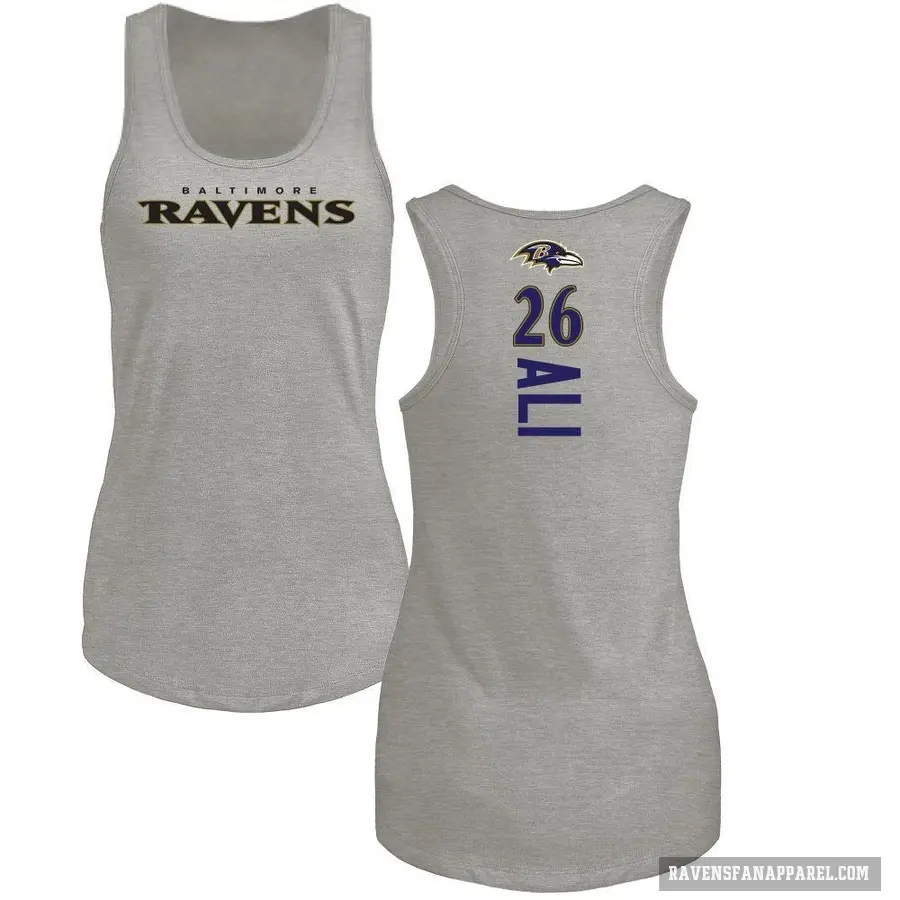 Women's ＃26 Rasheen Ali Baltimore Ravens Ash Backer Tank Top