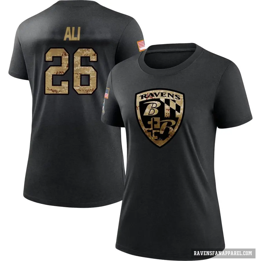 Women's ＃26 Rasheen Ali Baltimore Ravens Black 2020 Salute To Service Performance T-Shirt