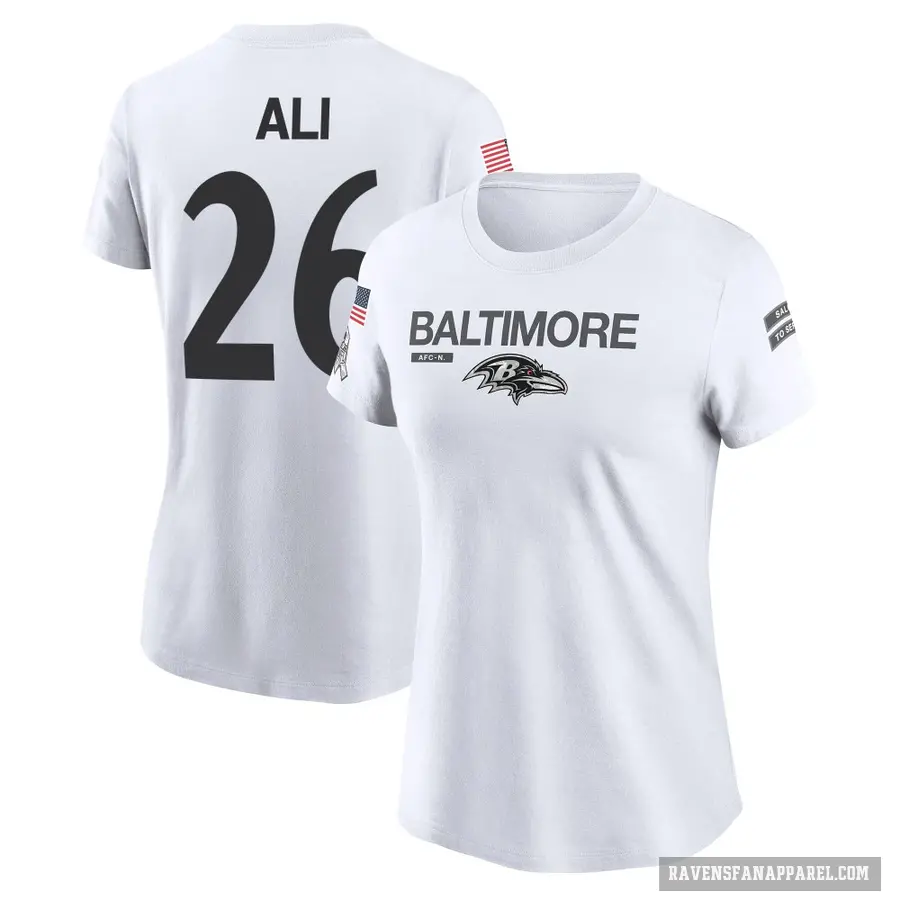 Women's ＃26 Rasheen Ali Baltimore Ravens White 2024 Salute to Service Performance T-Shirt