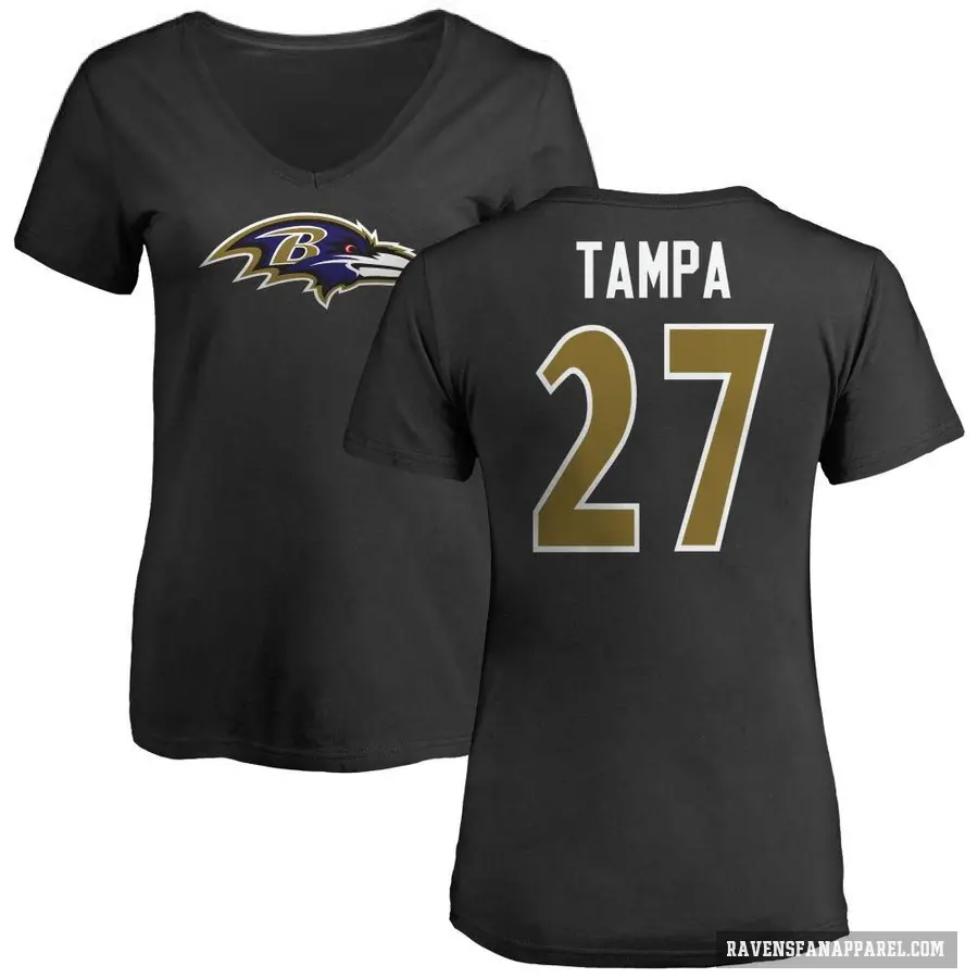 Women's ＃27 T.J. Tampa Baltimore Ravens Black Logo Slim Fit T-Shirt