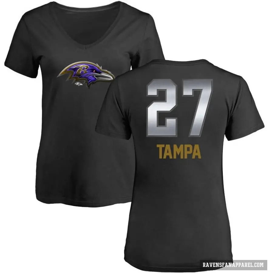 Women's ＃27 T.J. Tampa Baltimore Ravens Black Midnight Mascot T-Shirt