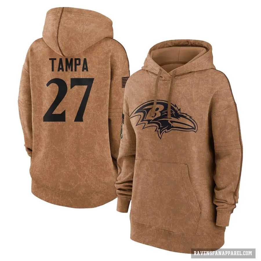 Women's ＃27 T.J. Tampa Baltimore Ravens Brown 2023 Salute To Service Pullover Hoodie