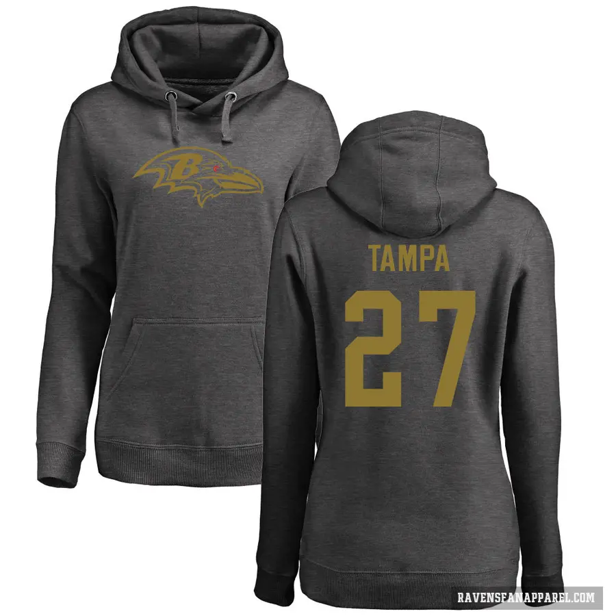 Women's ＃27 T.J. Tampa Baltimore Ravens Pro Line by Branded Ash One Color Pullover Hoodie