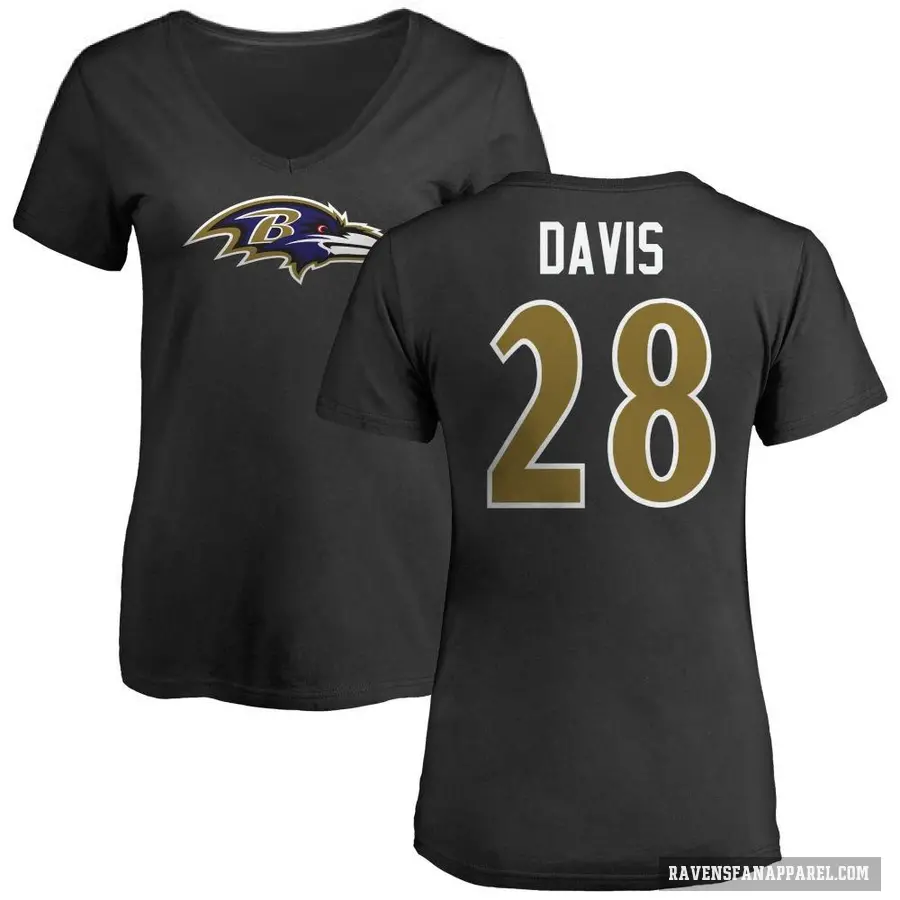 Women's ＃28 Mike Davis Baltimore Ravens Black Logo Slim Fit T-Shirt