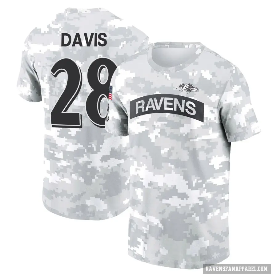 Women's ＃28 Mike Davis Baltimore Ravens Camo Arctic 2024 Salute to Service Long Sleeve T-Shirt