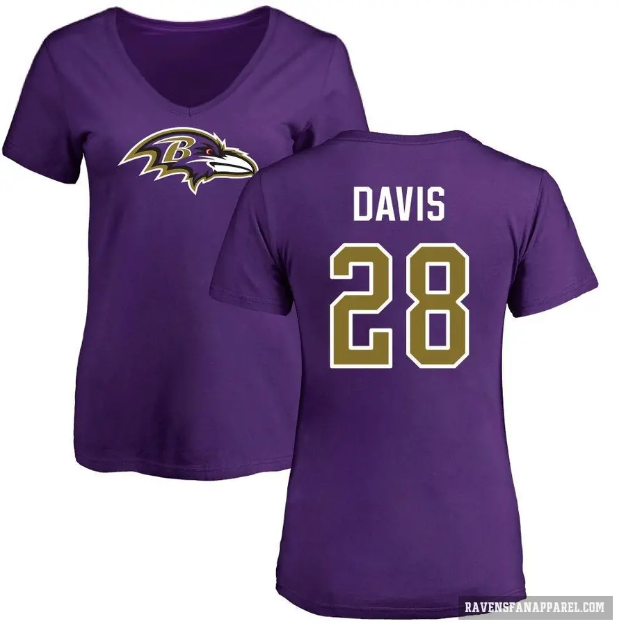 Women's ＃28 Mike Davis Baltimore Ravens Purple Logo Slim Fit T-Shirt