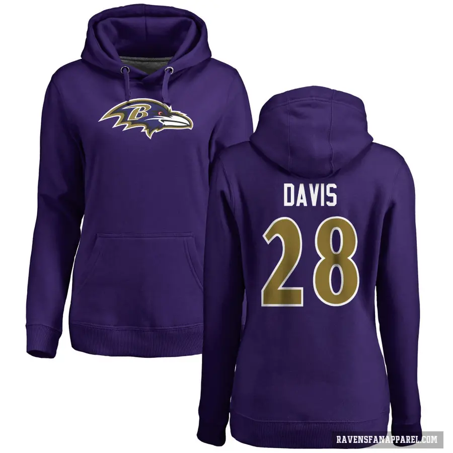 Women's ＃28 Mike Davis Baltimore Ravens Purple Pro Line by Branded Name & Number Logo Pullover Hoodie