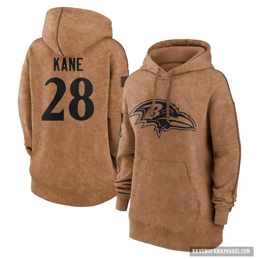 Women's ＃28 Sanoussi Kane Baltimore Ravens Brown 2023 Salute To Service Pullover Hoodie