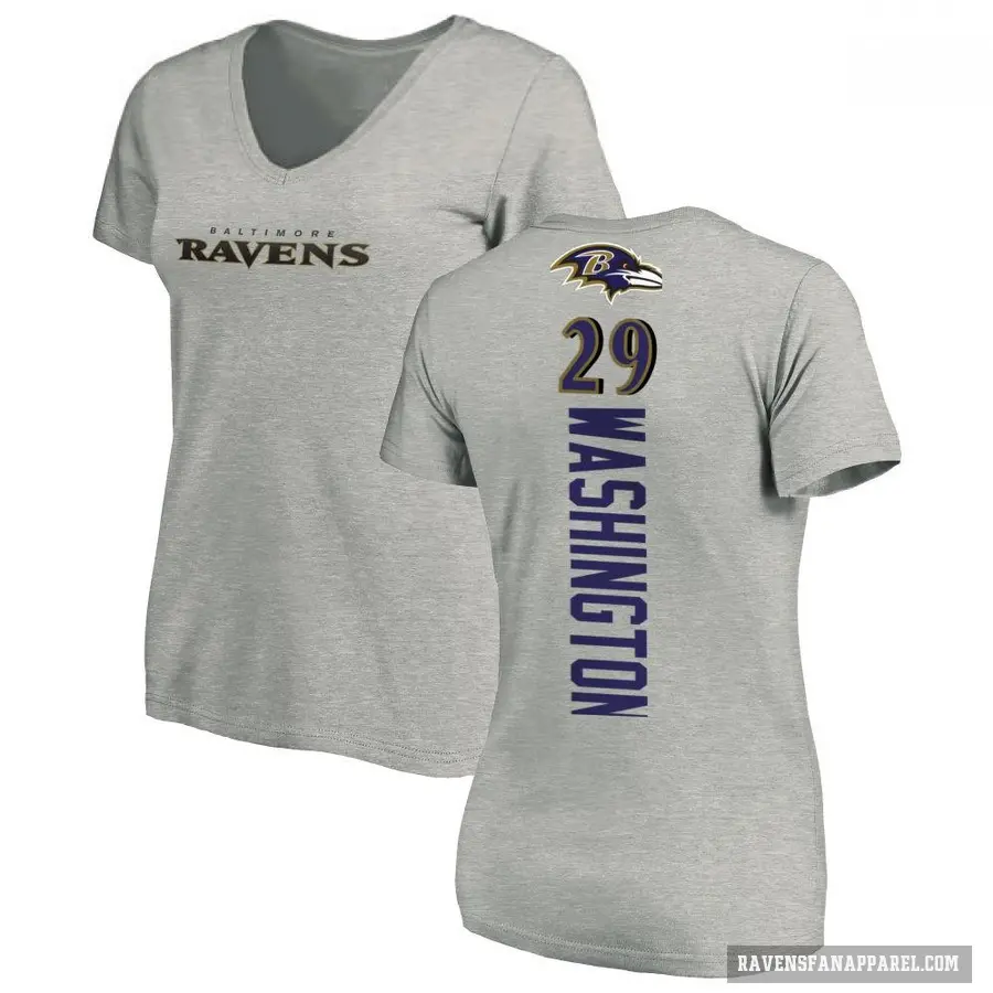 Women's ＃29 Ar'Darius Washington Baltimore Ravens Ash Backer V-Neck T-Shirt