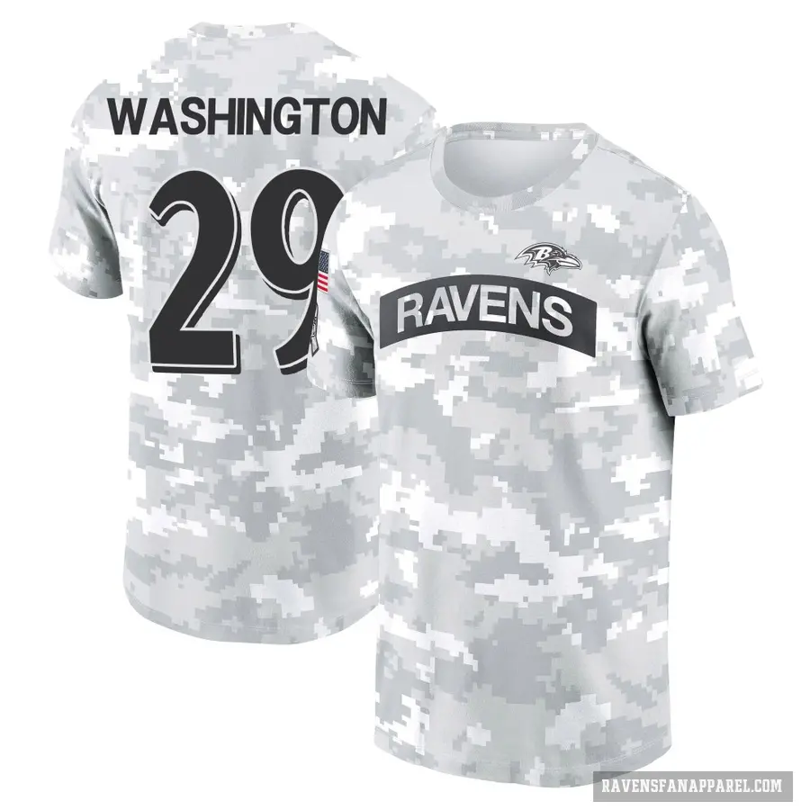 Women's ＃29 Ar'Darius Washington Baltimore Ravens Camo Arctic 2024 Salute to Service Long Sleeve T-Shirt