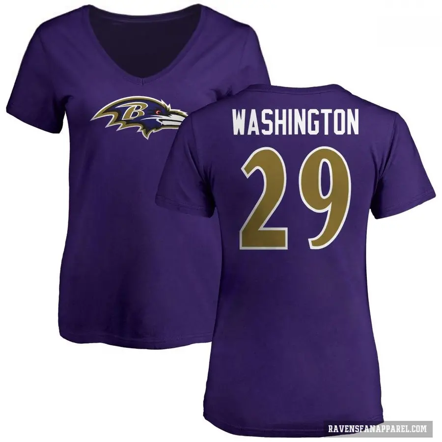 Women's ＃29 Ar'Darius Washington Baltimore Ravens Purple Logo V-Neck T-Shirt