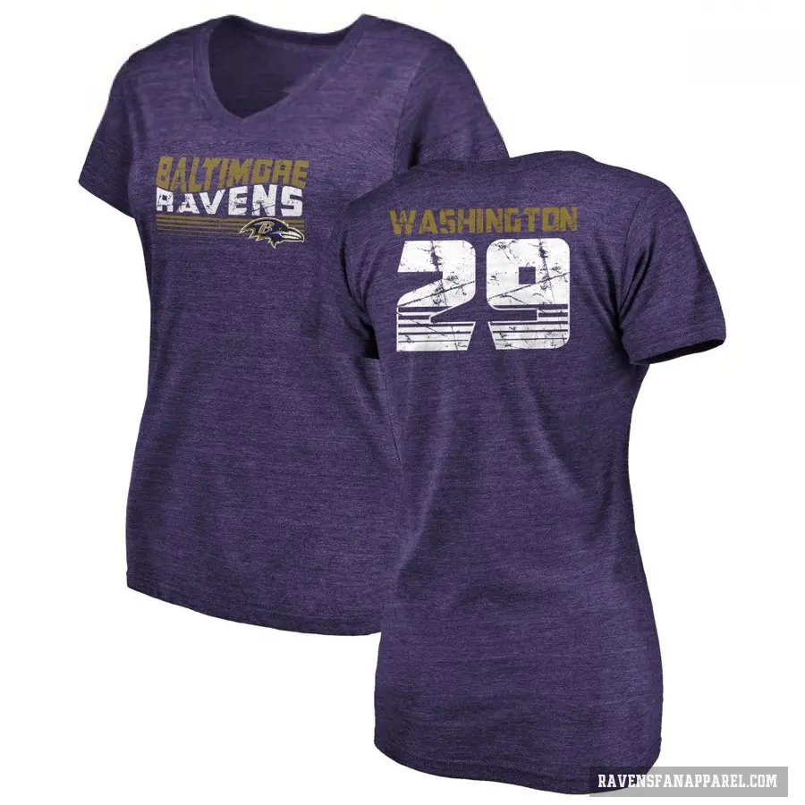 Women's ＃29 Ar'Darius Washington Baltimore Ravens Purple Retro V-Neck T-Shirt