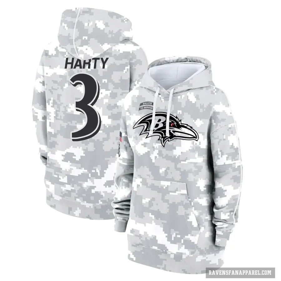 Women's ＃3 Deonte Harty Baltimore Ravens Arctic Camo 2024 Salute to Service Club Fleece Pullover Hoodie