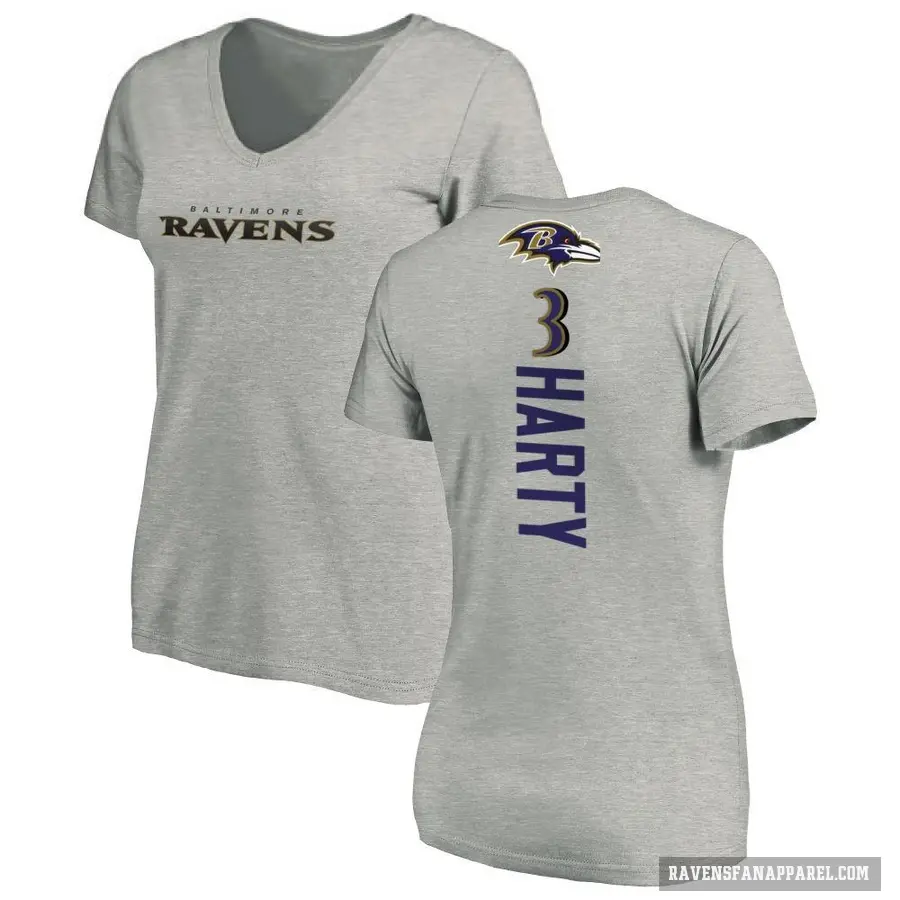 Women's ＃3 Deonte Harty Baltimore Ravens Ash Backer V-Neck T-Shirt