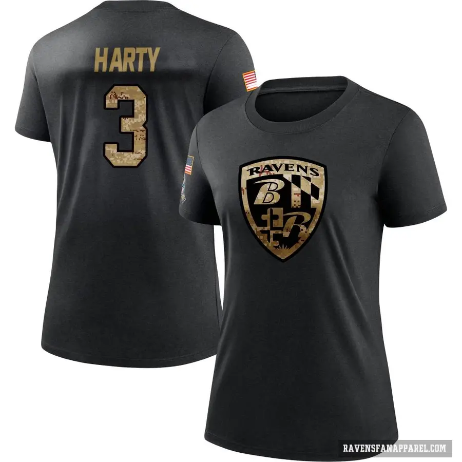 Women's ＃3 Deonte Harty Baltimore Ravens Black 2020 Salute To Service Performance T-Shirt