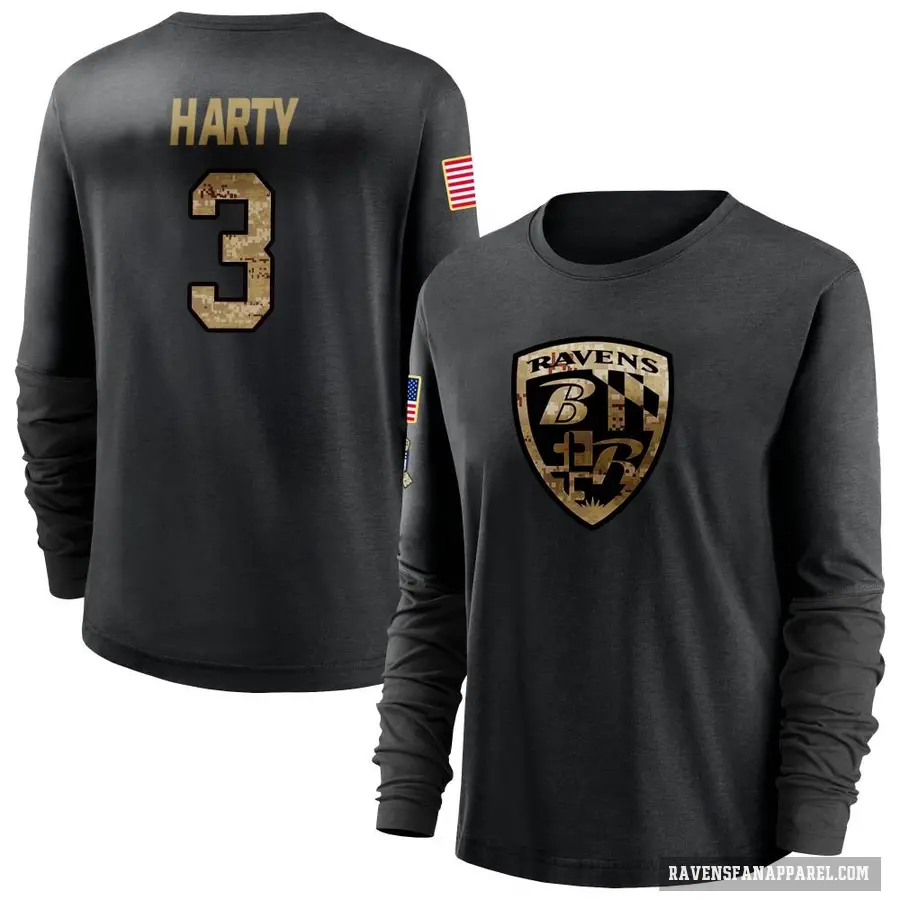 Women's ＃3 Deonte Harty Baltimore Ravens Black 2020 Salute To Service Sideline Performance Long Sleeve T-Shirt