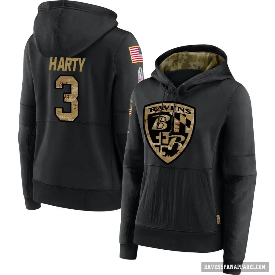 Women's ＃3 Deonte Harty Baltimore Ravens Black 2020 Salute to Service Sideline Performance Pullover Hoodie