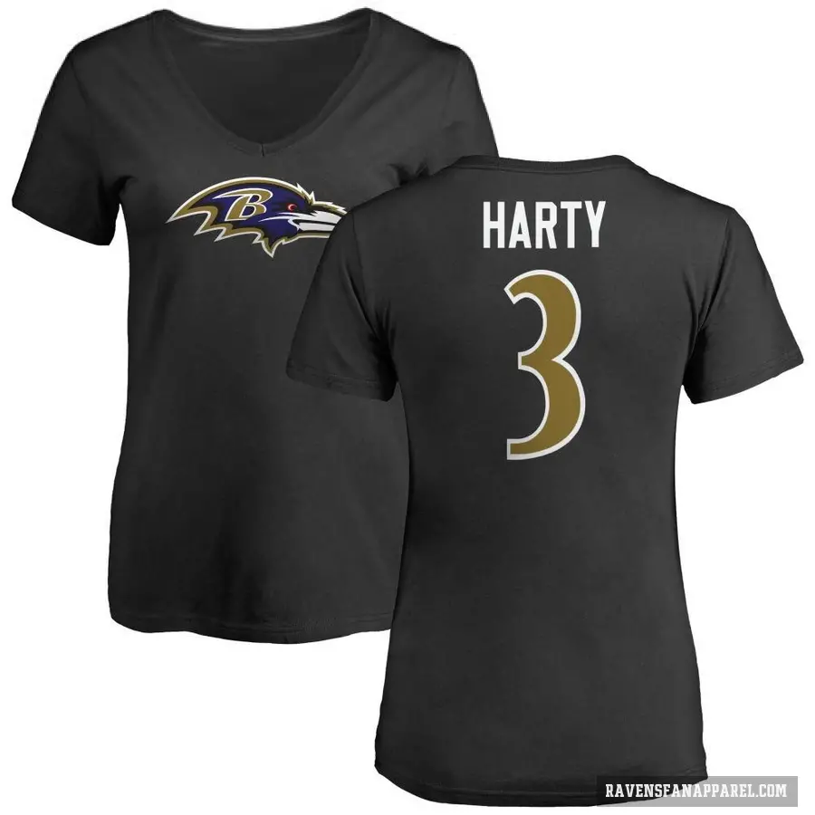 Women's ＃3 Deonte Harty Baltimore Ravens Black Logo Slim Fit T-Shirt