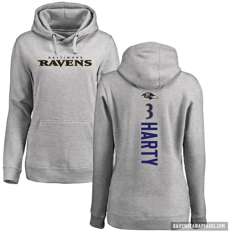 Women's ＃3 Deonte Harty Baltimore Ravens Pro Line Ash Backer Pullover Hoodie