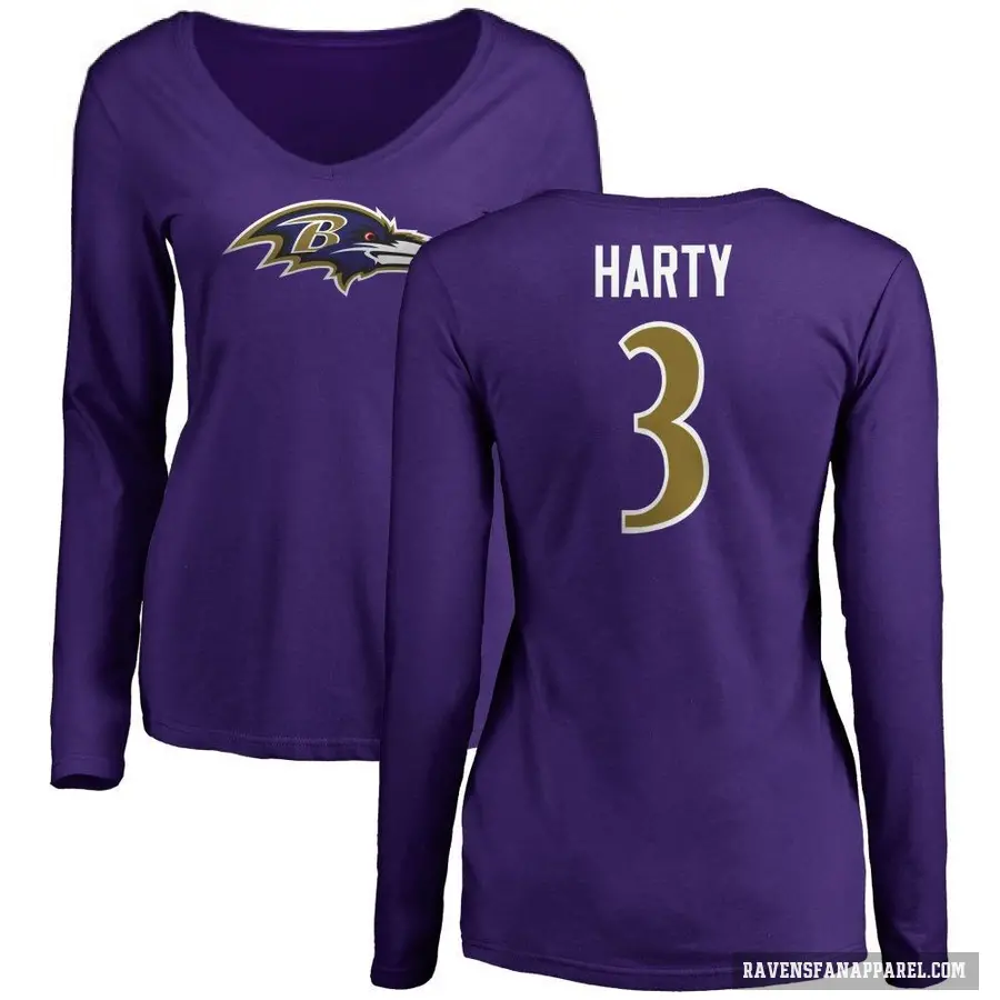 Women's ＃3 Deonte Harty Baltimore Ravens Purple Logo Long Sleeve T-Shirt