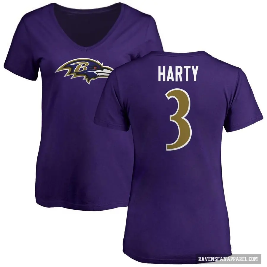 Women's ＃3 Deonte Harty Baltimore Ravens Purple Logo V-Neck T-Shirt