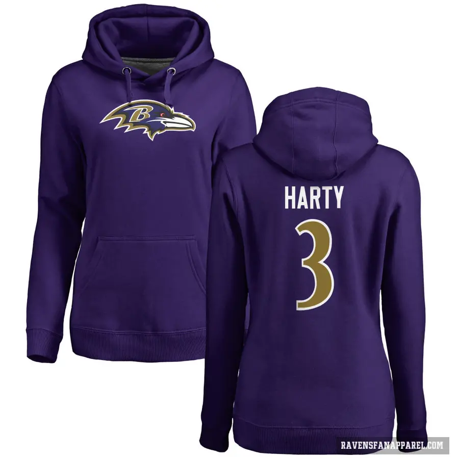 Women's ＃3 Deonte Harty Baltimore Ravens Purple Pro Line by Branded Name & Number Logo Pullover Hoodie