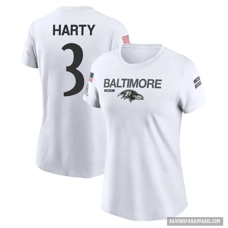 Women's ＃3 Deonte Harty Baltimore Ravens White 2024 Salute to Service Performance T-Shirt