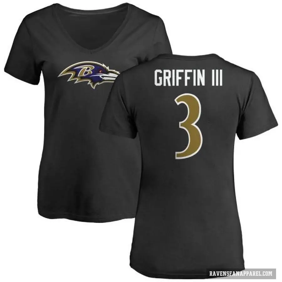 Women's ＃3 Robert Griffin III Baltimore Ravens Black Logo Slim Fit T-Shirt