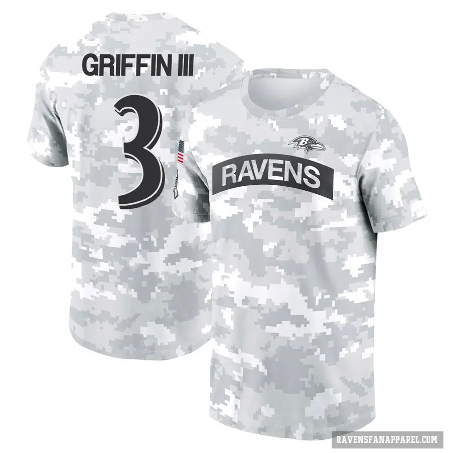 Women's ＃3 Robert Griffin III Baltimore Ravens Camo Arctic 2024 Salute to Service Long Sleeve T-Shirt