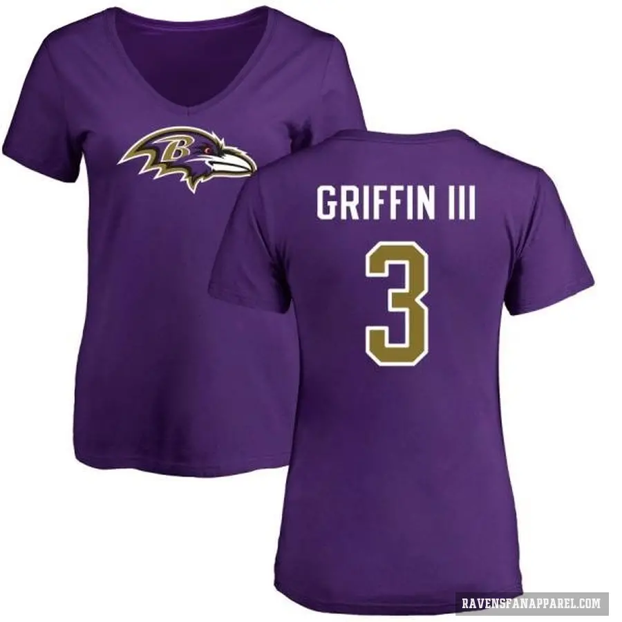 Women's ＃3 Robert Griffin III Baltimore Ravens Purple Logo Slim Fit T-Shirt