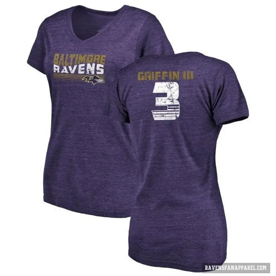 Women's ＃3 Robert Griffin III Baltimore Ravens Purple Retro V-Neck T-Shirt