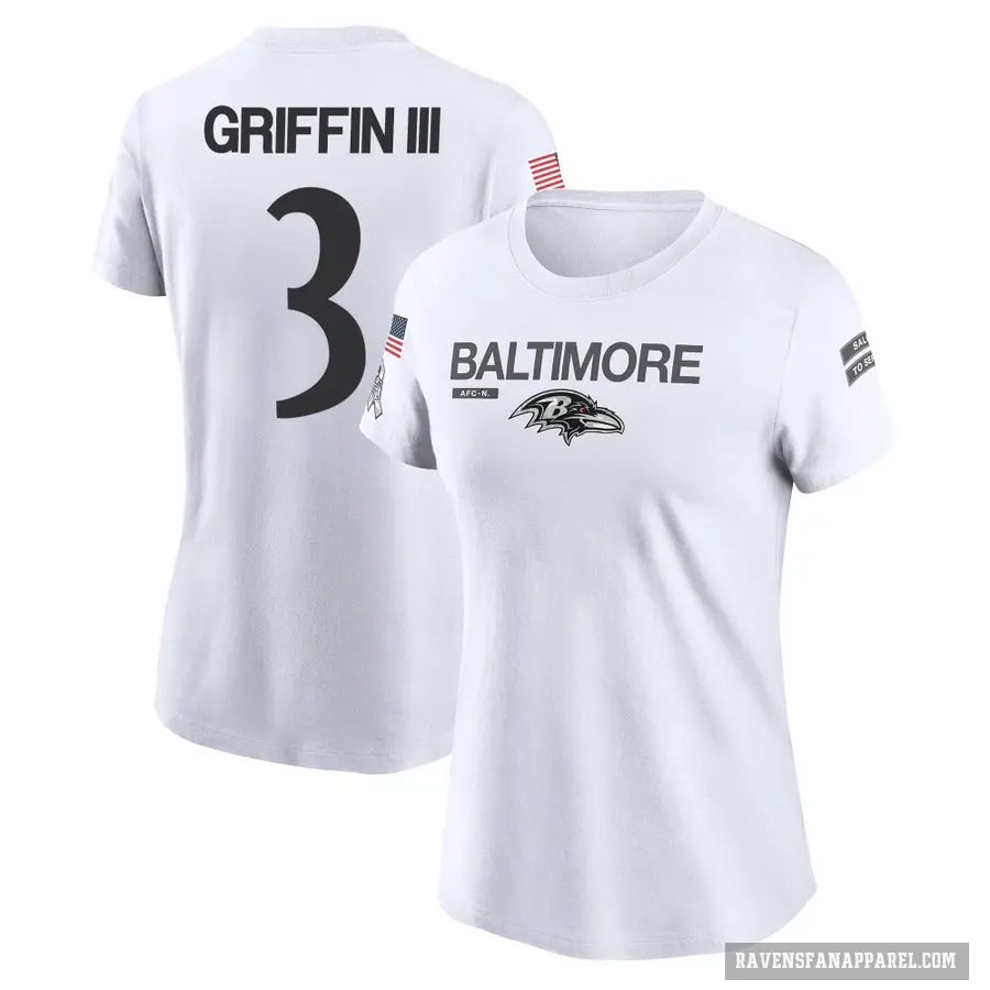 Women's ＃3 Robert Griffin III Baltimore Ravens White 2024 Salute to Service Performance T-Shirt