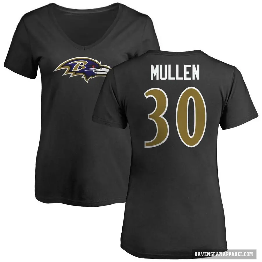 Women's ＃30 Trayvon Mullen Baltimore Ravens Black Logo Slim Fit T-Shirt