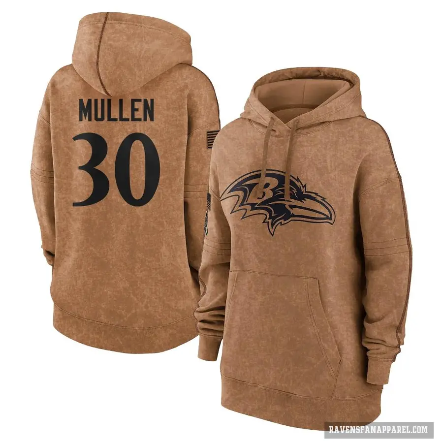 Women's ＃30 Trayvon Mullen Baltimore Ravens Brown 2023 Salute To Service Pullover Hoodie