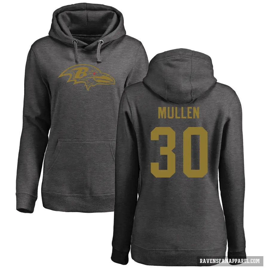 Women's ＃30 Trayvon Mullen Baltimore Ravens Pro Line by Branded Ash One Color Pullover Hoodie