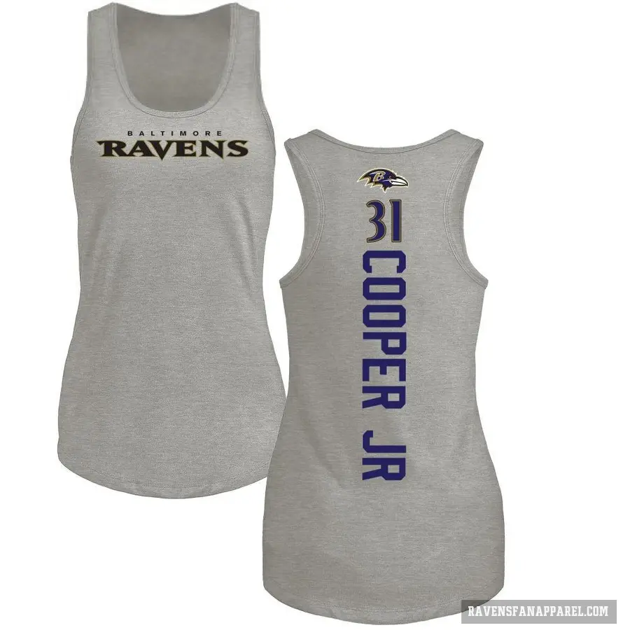 Women's ＃31 Bump Cooper Jr. Baltimore Ravens Ash Backer Tank Top