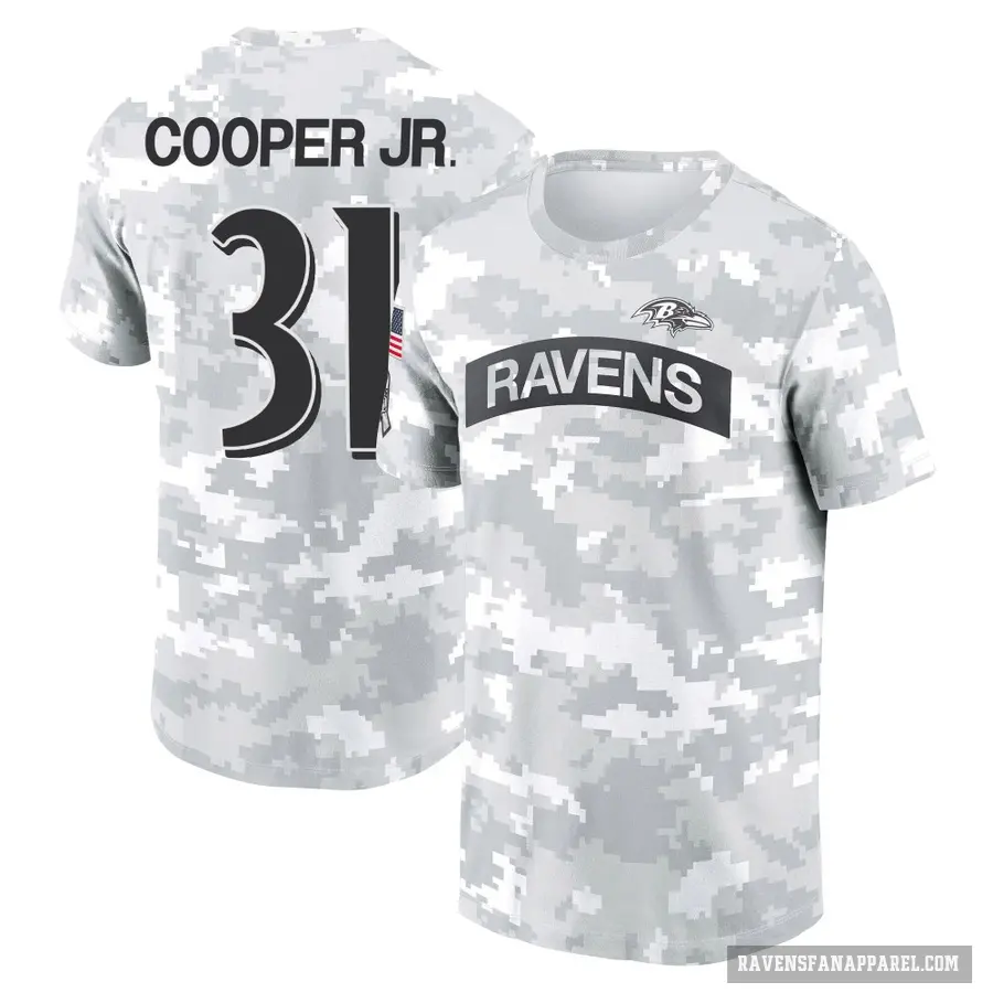 Women's ＃31 Bump Cooper Jr. Baltimore Ravens Camo Arctic 2024 Salute to Service Long Sleeve T-Shirt