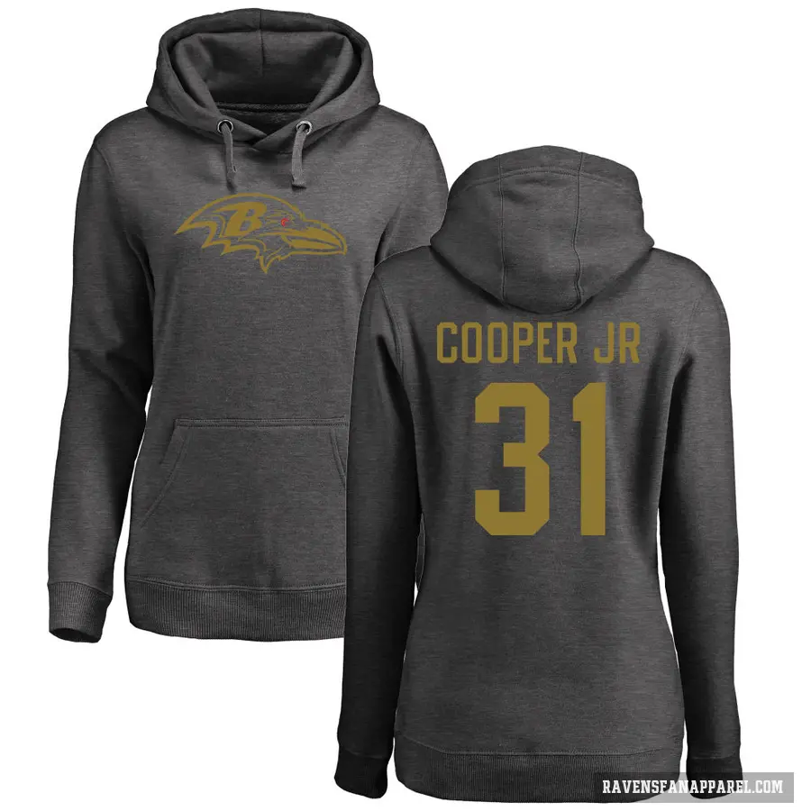 Women's ＃31 Bump Cooper Jr. Baltimore Ravens Pro Line by Branded Ash One Color Pullover Hoodie