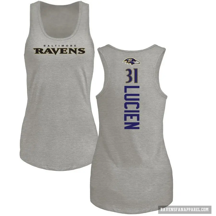 Women's ＃31 Jeremy Lucien Baltimore Ravens Ash Backer Tank Top