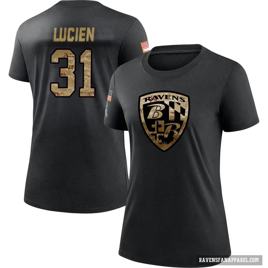 Women's ＃31 Jeremy Lucien Baltimore Ravens Black 2020 Salute To Service Performance T-Shirt