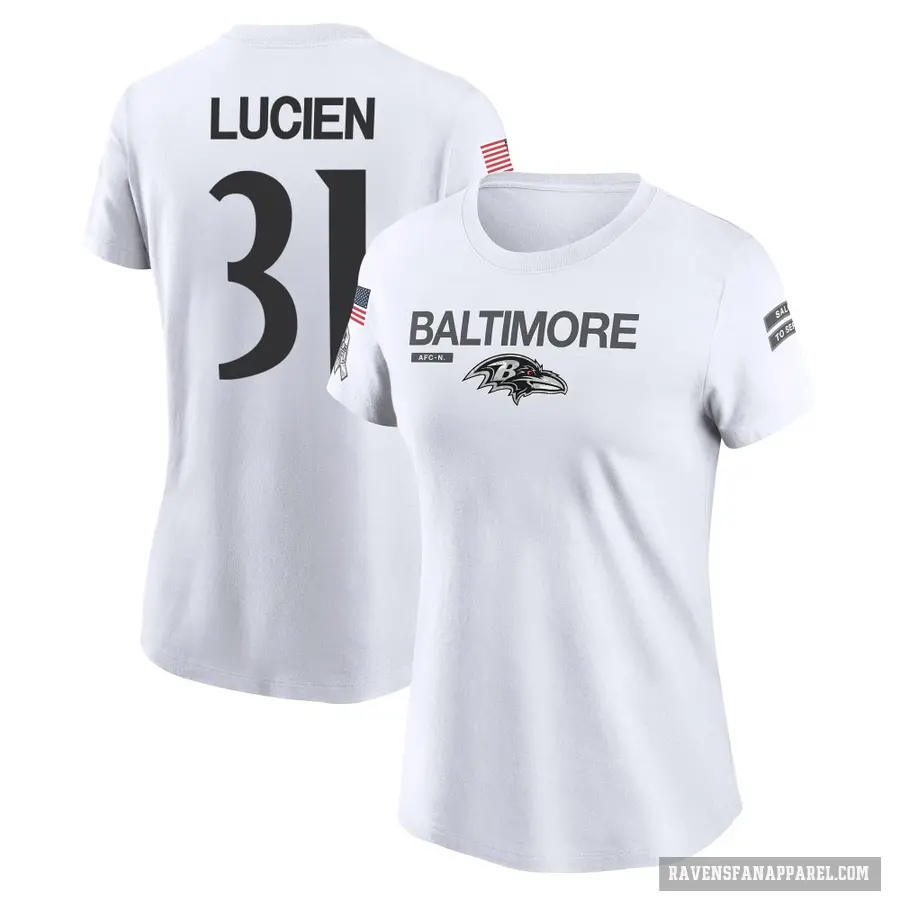 Women's ＃31 Jeremy Lucien Baltimore Ravens White 2024 Salute to Service Performance T-Shirt