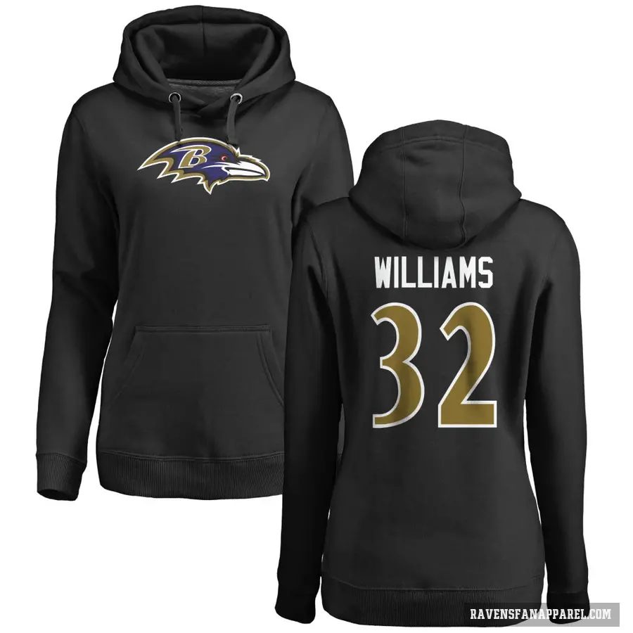 Women's ＃32 Marcus Williams Baltimore Ravens Black Pro Line Name & Number Logo Pullover Hoodie