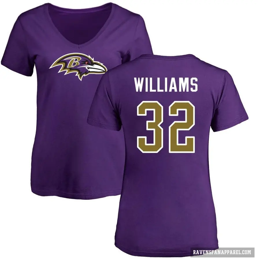 Women's ＃32 Marcus Williams Baltimore Ravens Purple Logo Slim Fit T-Shirt