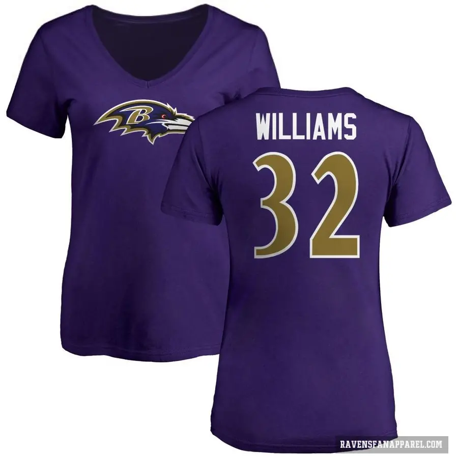 Women's ＃32 Marcus Williams Baltimore Ravens Purple Logo V-Neck T-Shirt