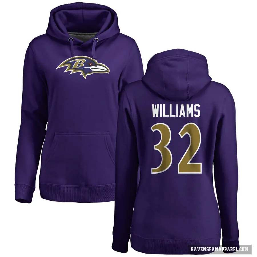 Women's ＃32 Marcus Williams Baltimore Ravens Purple Pro Line by Branded Name & Number Logo Pullover Hoodie