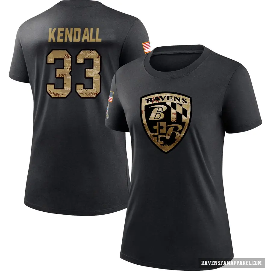 Women's ＃33 Anthony Kendall Baltimore Ravens Black 2020 Salute To Service Performance T-Shirt