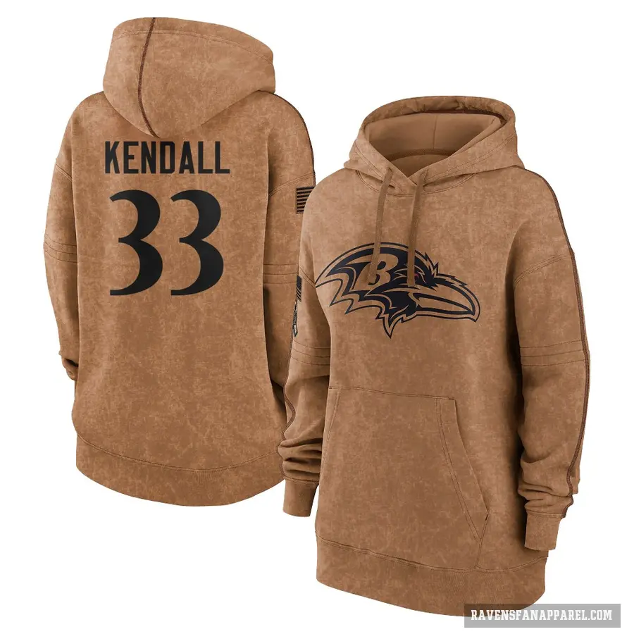 Women's ＃33 Anthony Kendall Baltimore Ravens Brown 2023 Salute To Service Pullover Hoodie