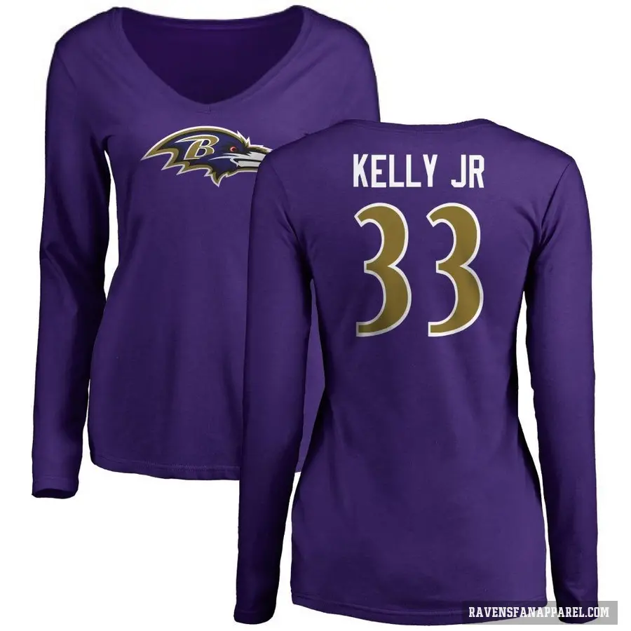 Women's ＃33 John Kelly Jr. Baltimore Ravens Purple Logo Long Sleeve T-Shirt