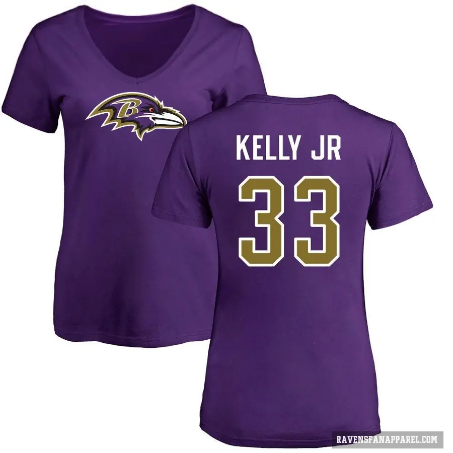 Women's ＃33 John Kelly Jr. Baltimore Ravens Purple Logo Slim Fit T-Shirt