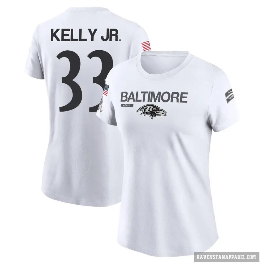 Women's ＃33 John Kelly Jr. Baltimore Ravens White 2024 Salute to Service Performance T-Shirt